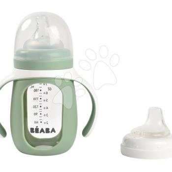 Tanuló ivó palack Bidon 2in1 Training Bottle Beaba Sage Green 210 ml szilikon borítással zöld 4 hó-tól BE913537 kép