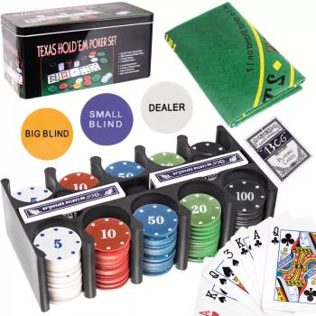Teljes póker készlet 2 pakli kártyával, 200 zsetonnal, asztali szőnyeggel (BB-0600) kép