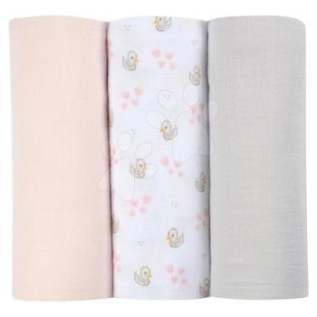 Textil pelenkák pamut muszlinból Cotton Muslin Cloths Beaba Cygne 3 darabos csomag 70*70 cm 0 hó-tól rózsaszín kép
