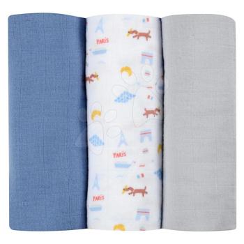 Textil pelenkák pamut muszlinból  Cotton Muslin Cloths Beaba Paris 3 darabos csomag 70*70 cm 0 hó-tól kék kép