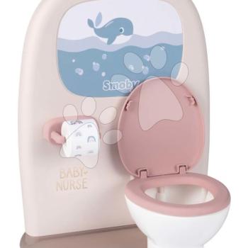 Toalett és fürdőszoba játékbabának Toilets 2in1 Baby Nurse Smoby kétoldalú WC papírral és 3 kiegészítővel a mosdón kép