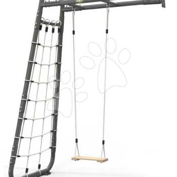 Többfunkciós mászóka GetSet Monkeybar MB110 Wall Mount Grey Exit Toys acélszerkezet hintával és mászóhálóval falhoz rögzíthető kialakítással kép
