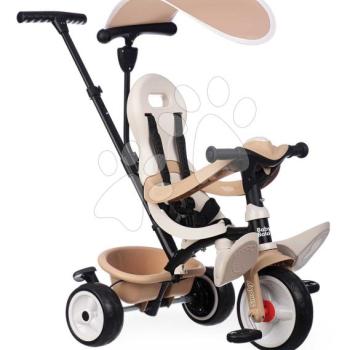 Tricikli és babakocsi egyben magas háttámasszal Baby Balade Tricycle Beige Smoby napellenzővel fékkel és halk EVA kerekekkel 10 hó-tól kép