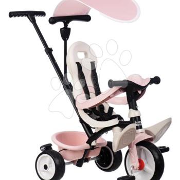Tricikli és babakocsi egyben magas háttámasszal Baby Balade Tricycle Pink Smoby napellenzővel fékkel és halk EVA kerekekkel rózsaszín 10 hó-tól kép