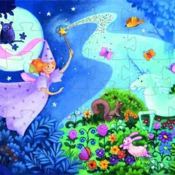 Tündérke és az Unikornis, 36 db-os formadobozos puzzle - The fairy and the unicorn - 36 pcs - Djeco kép