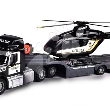 Vontató platóval és rendőrségi helikopter Mack Truck Police Helicopter Majorette hanggal fénnyel gumi kerekekkel 35 cm hosszú kép