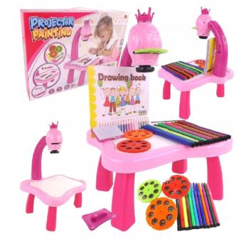 Zenélő kivetítős rajzasztal gyerekeknek - 12 darab színes filctollal, 24 darab mintával - rózsaszín (BBJ) (BBLPJ) kép