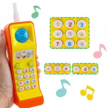 Zenélő, retro mobiltelefon alakú elemes játék babáknak gombokkal és hanghatásokkal (BBJ) kép