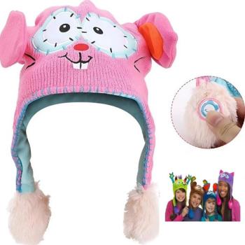 Mókás, kötött gyermek sapka mozgó fülekkel – rózsaszín (BBM) kép