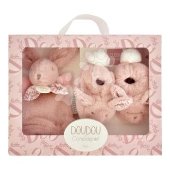 Ajándék szett kisbabáknak Slipper Gift Set Pink Lapin Doudou et Compagnie papucsok és nyuszi dédelgetésre rózsaszín 15 cm ajándékcsomagolásban 0 hó-tól kép