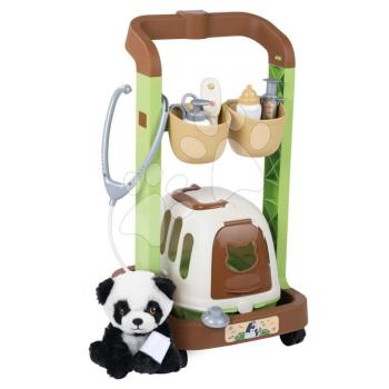 Állatorvosi kocsi plüss pandával Veterinary Trolley Smoby hordozóboxszal sztetoszkóppal lázmérővel 8 kiegészítővel kép