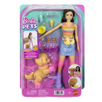 Barbie kutyasétáltó görkoris szett - barna baba kép
