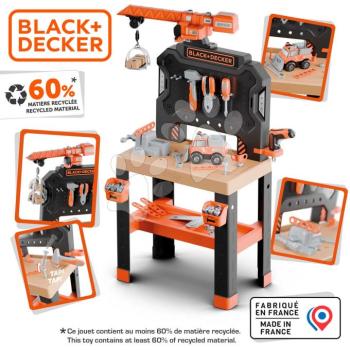Barkácsműhely mechanikus daruval Bricolo Builder Black&Decker Workbench Smoby összeszerelhető kisautóval és fúróval 87 kiegészítő kép