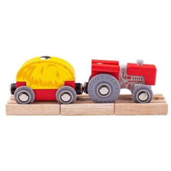 Bigjigs Rail Red traktor platós ággyal kép