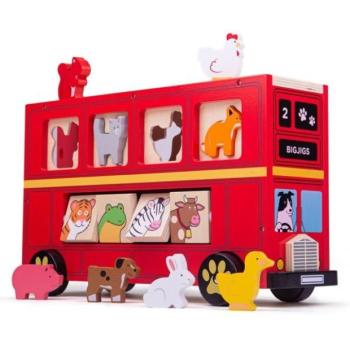 Bigjigs Toys Fából készült busz állatokkal kép