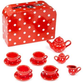 Bigjigs Toys Piros pöttyös teáskészlet kép