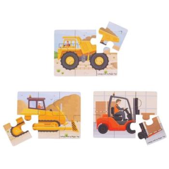 Bigjigs Toys Puzzle 3 az 1-ben Építőipari gépek kép