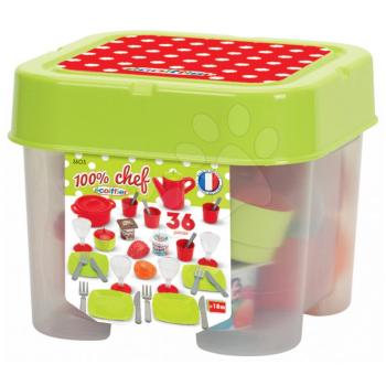 Écoiffier gyermek ebédkészlet 100% Chef dobozban 2603 zöld pöttyös kép