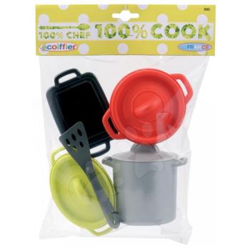 Écoiffier gyermek edénykészlet 100% Chef Cook 990-1 zöld-piros-fekete-ezüst kép