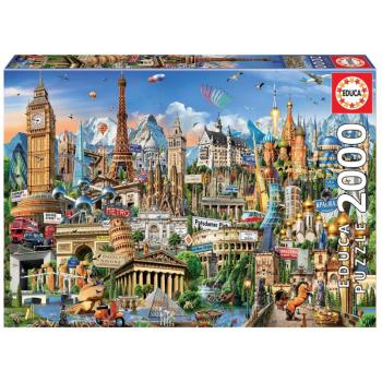 Educa puzzle Europe Landmarks 2000 darabos és fix ragasztó 17697 kép