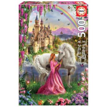 Educa puzzle Fairy and Unicorn 500 darabos és fix ragasztó 17985 kép