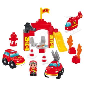 Épitőjáték tárolódobozban Tűzoltók Firemen Barrel Écoiffier 3járgánnyal és figurával 45 darabos 18 hó-tól kép