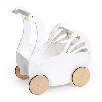Fa babakocsi hattyú Sweet Swan Pram Tender Leaf Toys textil párnával és takaróval 36 cm játákbabának 18 hó-tól kép