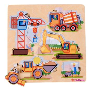 Fa formaillesztő puzzle Munkásgépek Construction Vehicles Eichhorn 12 részes alappal 24 hó-tól EH5484 kép