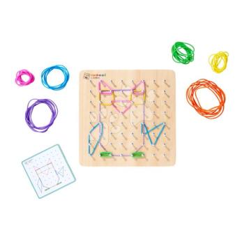 Fa geometriai formatábla szögekkel Montessori Geo Board Eichhorn 30 színes gumival és 24 feladatkártyával 4 évtől kép