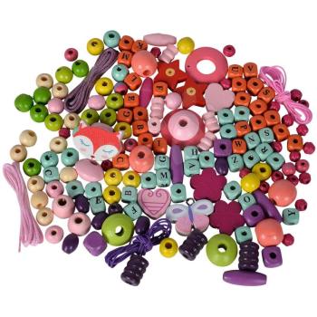 Fa gyöngyök Wooden Bead Set Letters Eichhorn 190 darabos kiegészitőkkel 4 évtől kép