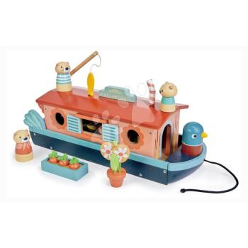Fa hajó Little Otter Canal Boat Tender Leaf Toys 3 vidra figurával és 14 kiegészítővel kép