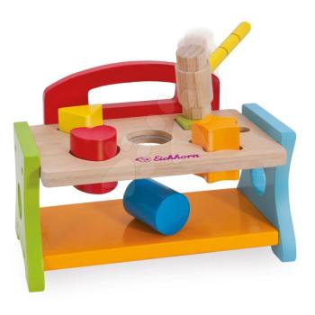 Fa kalapácsoló játék kockákkal Hammering Bench Eichhorn kalapáccsal és 5 különböző színű és formájú kockával 7 darabos 12 hó-tól kép