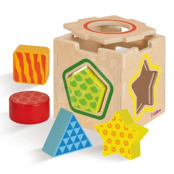 Fa készségfejlesztő kocka Color Shape Sorting Box 5 formaillesztő alakzattal12 hó-tól kép