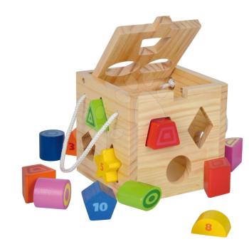 Fa készségfejlesztő kocka Shape Sorting Cube Eichhorn formaillesztő 12 kockával 12 hó-tól kép