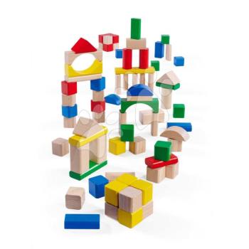 Fa kockák színesek és natúrak Wooden Blocks 75 Years Eichhorn 76 darab átmérőjük 25 mm 12 hó-tól kép