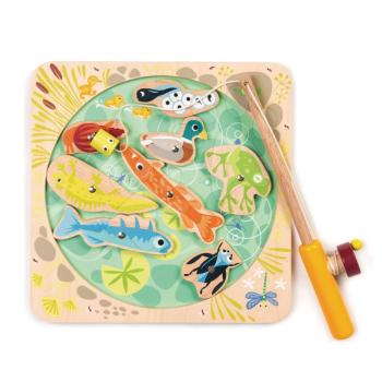 Fa mágneses horgász Pond Dipping Tender Leaf Toys horgászbottal és 8 mágneses állatkával a halastóban kép