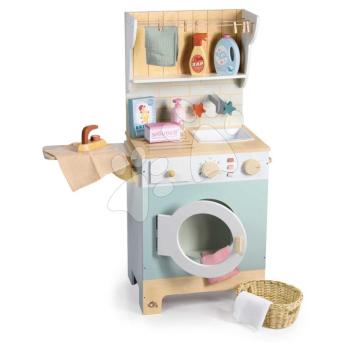 Fa mosoda elöltöltős mosógéppel Laundrette Tender Leaf Toys mosdóval vasalóval és szennyestartóval 92 cm magas kép