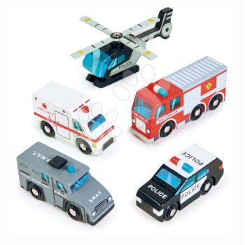 Fa sürgősségi járművek Emergency Vehicles Tender Leaf Toys 5 fajta jármű kép