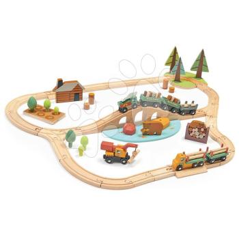 Fa vonatpálya fenyves erdőben Wild Pines Train set Tender Leaf Toys vonattal és munkagépekkel állatkákkal és természettel kép