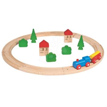 Fa vonatpálya Wooden Toy Eichhorn kiegészítőkkel házakkal és fákkal 20 részes kép