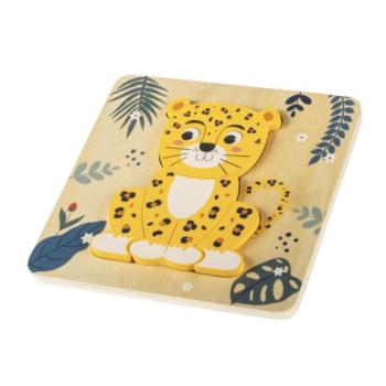 Fából készült kis puzzle, Leopárd kép
