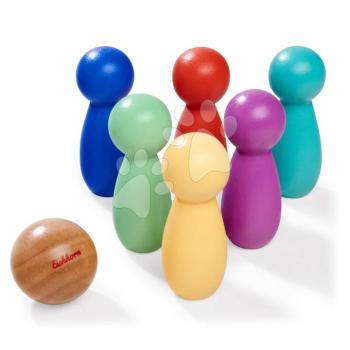 Fajáték bowling Games Eichhorn 6 színes tekebábúval és fagolyóval kép