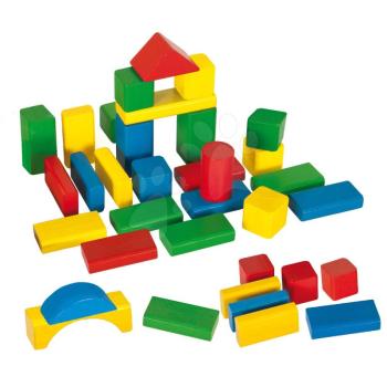 Fakockák Coloured Wooden Blocks Eichhorn színesek 50 db különböző formákban 25 mm magas 12 hó-tól kép