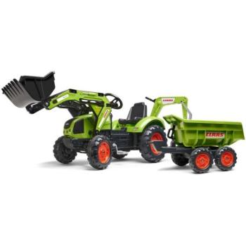 Falk pedálos traktor 2070W Claas kotrógép elülső és hátsó kanállal és pótkocsival kép