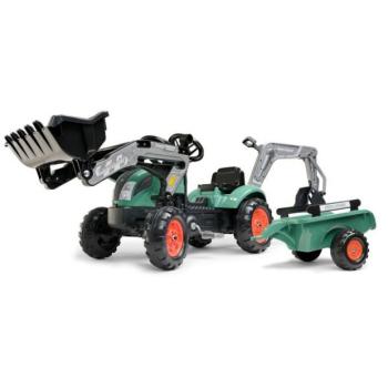 Falk Vintage 2054N gyalogos traktor kanállal, kotrógéppel és pótkocsival, zöld kép