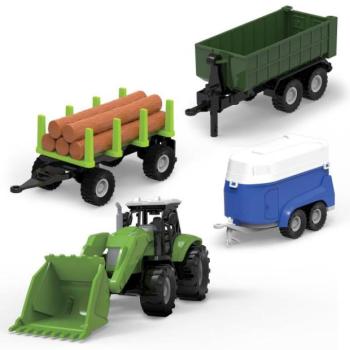 FARM SERVICE - KÉSZLET Traktor rakodóval, két pótkocsival és világítással és hangokkal ellátott után kép