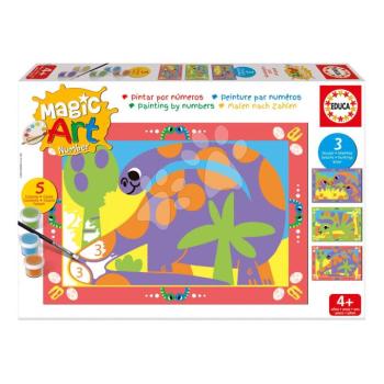 Festés számok szerint Dínók Magic Art Number Dinosaurs Educa 3 kép 5 festékkel ecsettel és palettával 4 évtől kép