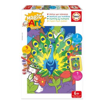 Festés számok szerint Papagáj és páva Magic Art Number Peacock & Parrot Educa 2 kép kerettel és 9 szín ecsettel és palettával 6 évtől kép