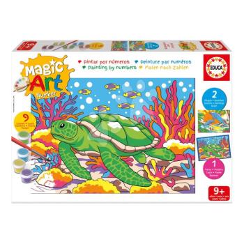 Festés számok szerint Tengeri élőlények Magic Art Number Marine Animals Educa 2 kép kerettel és 9 szín ecsettel és palettával 9 évtől kép