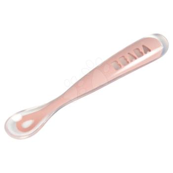 Gyermek kanál Beaba Ergonomic 1st age Old Pink szilikonból rózsaszín 17 cm 4 hó-tól kép